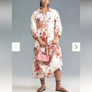 Anthropologie The Bettina Tiered Shirt Dress by Maeve Creme Large NWT